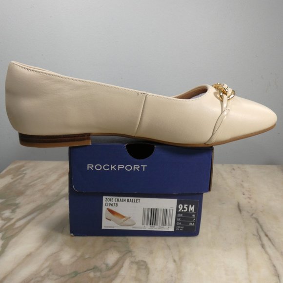 NiB Elegant Vanilla Leather Rockport Women's Zoie Chain Ballet Flat 9.5 - Picture 2 of 16